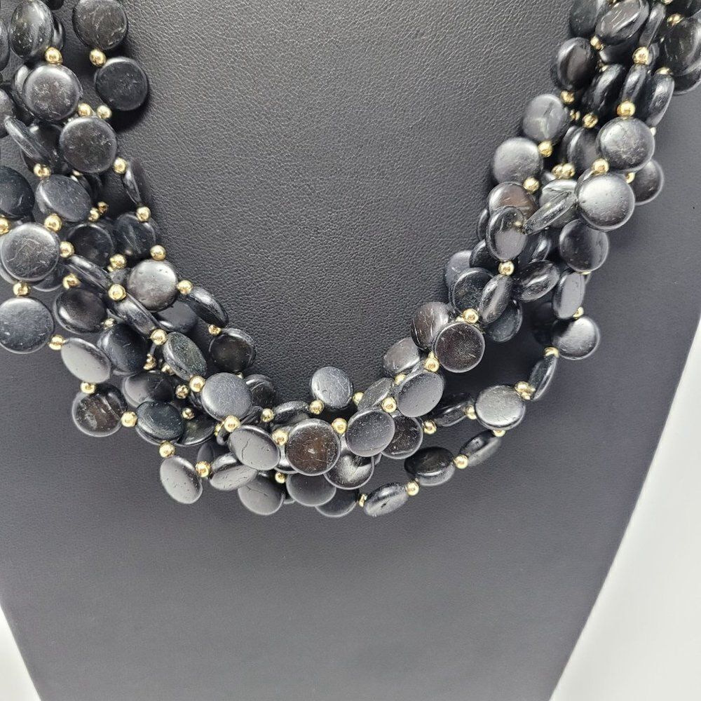 Vintage Chunky statement Mult Strand 26" Opera Necklace Black Seeds Tribal primi - Picture 2 of 9